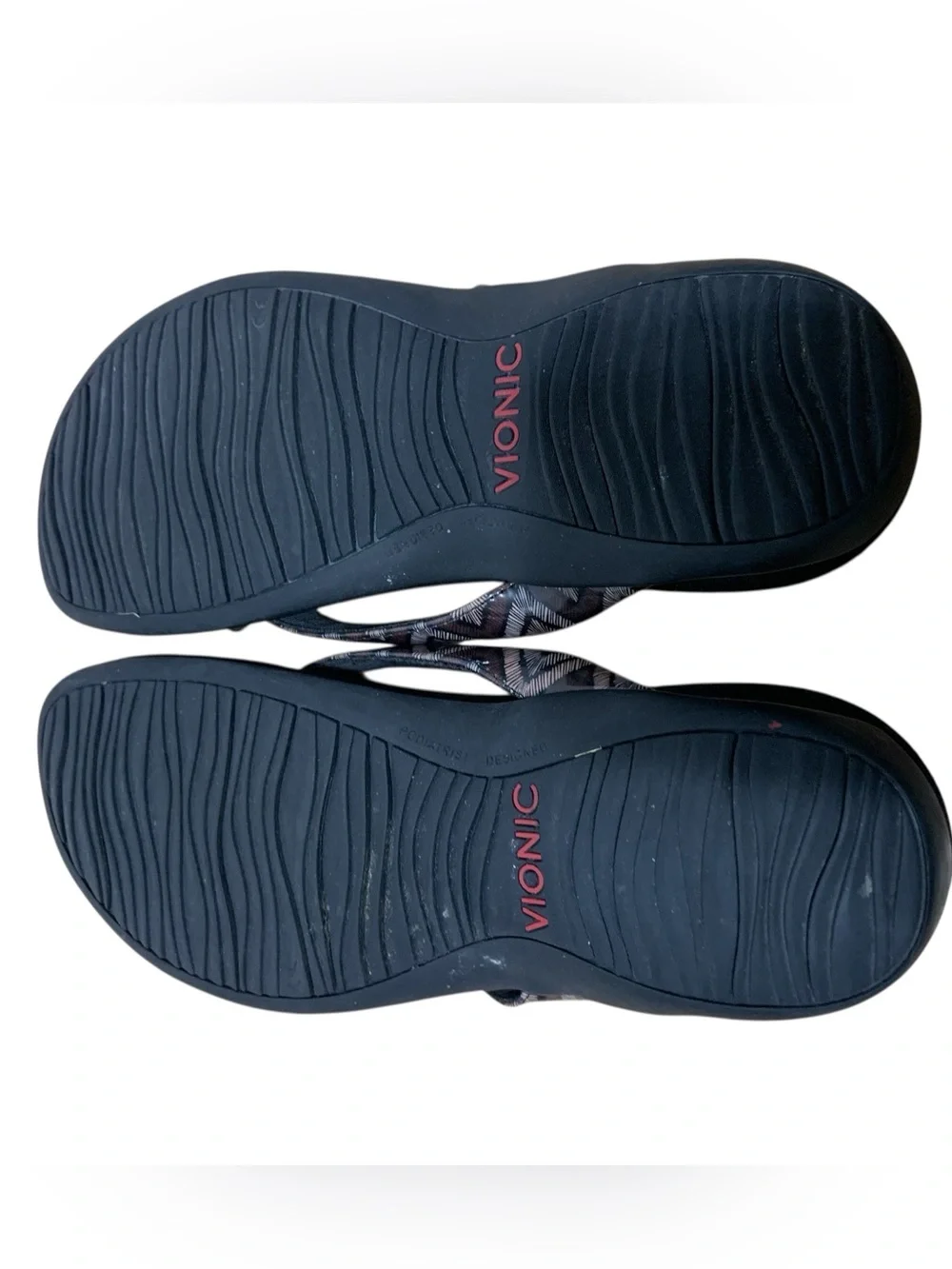 Vionic Women's Black Patterned Strap Flip Flop Sandals size 8.5